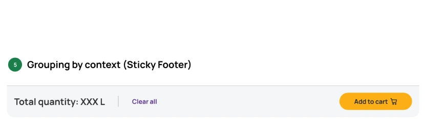 Final design — grouping by context (sticky footer)