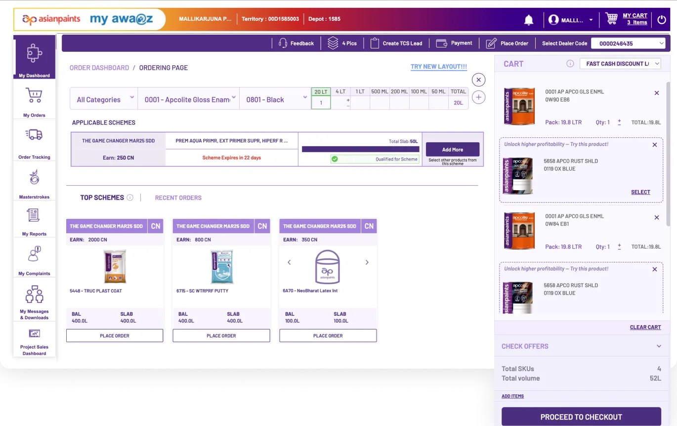 Legacy ordering page with cart
